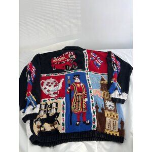 VTG EAGLE’S EYE SWEATER London & Christmas Santa Big Ben Double-Decker Bus UK Fl